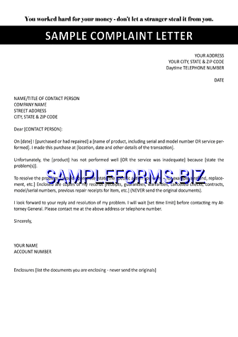 Sample Complaint Letter 1 pdf free